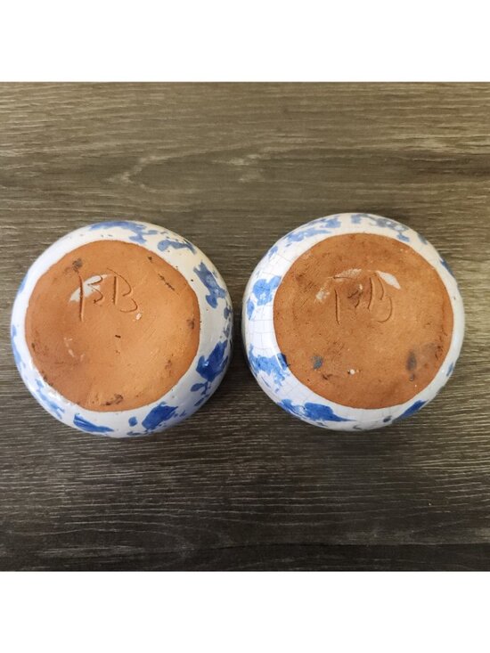 Vintage Bybee Pottery Kentucky Blue Spongeware 3.5" Bowls Signed KY Folk Art MCM - Picture 9 of 12